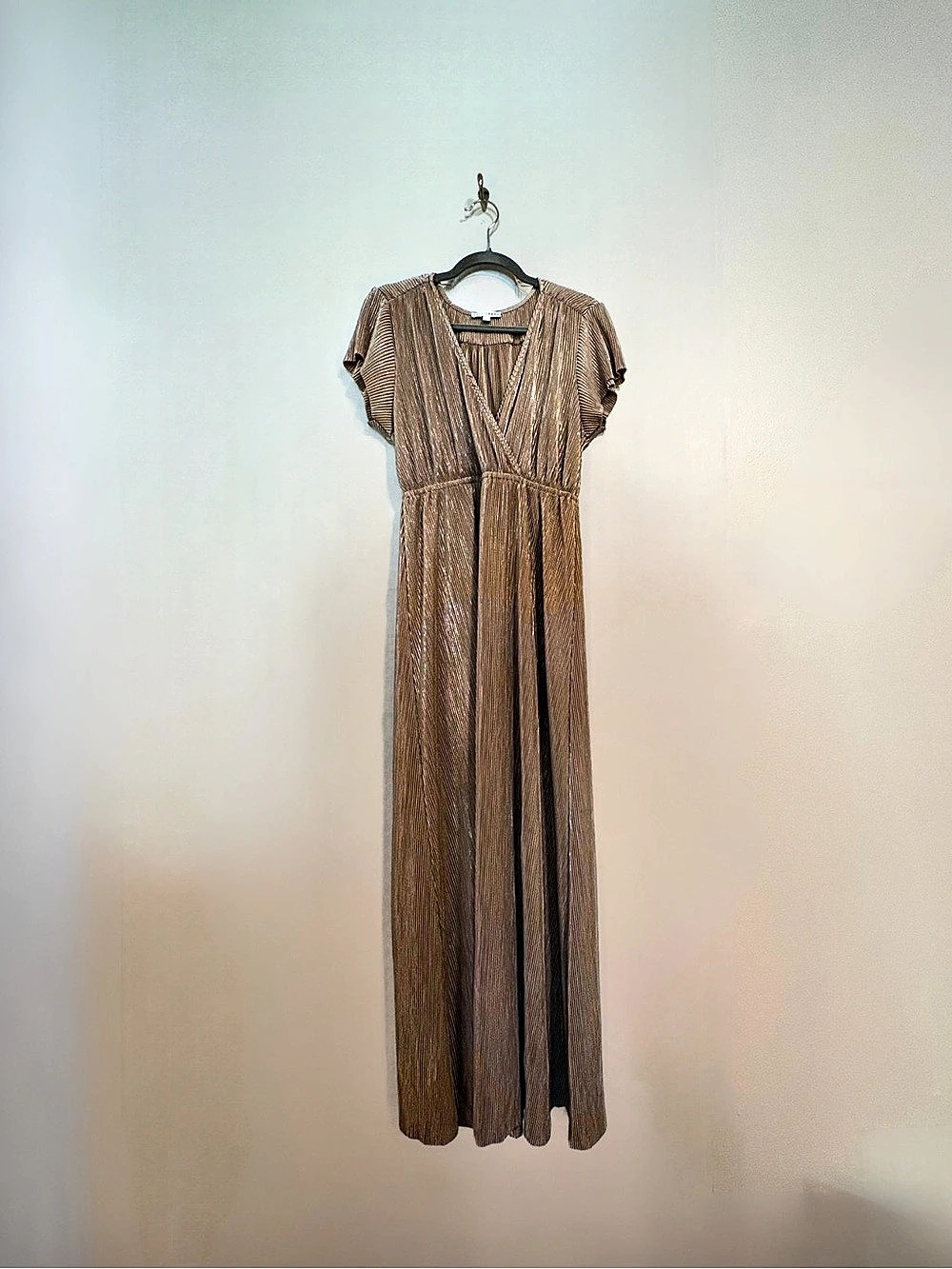 Baltic Born Athena Pleated Maxi Dress in Gold, size L